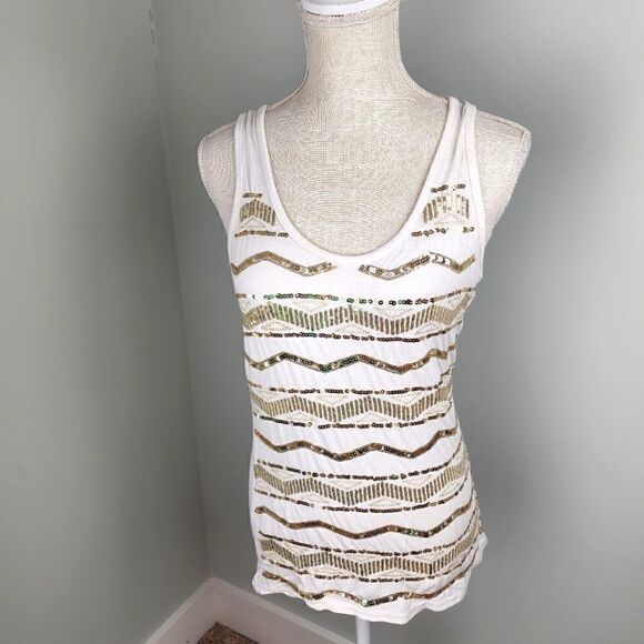 ZOY ESTILLO WOMEN'S SLEEVELESS TOP T BACK WITH GOLD EMBELLISHMENTS SIZE MEDIUM - Picture 1 of 6